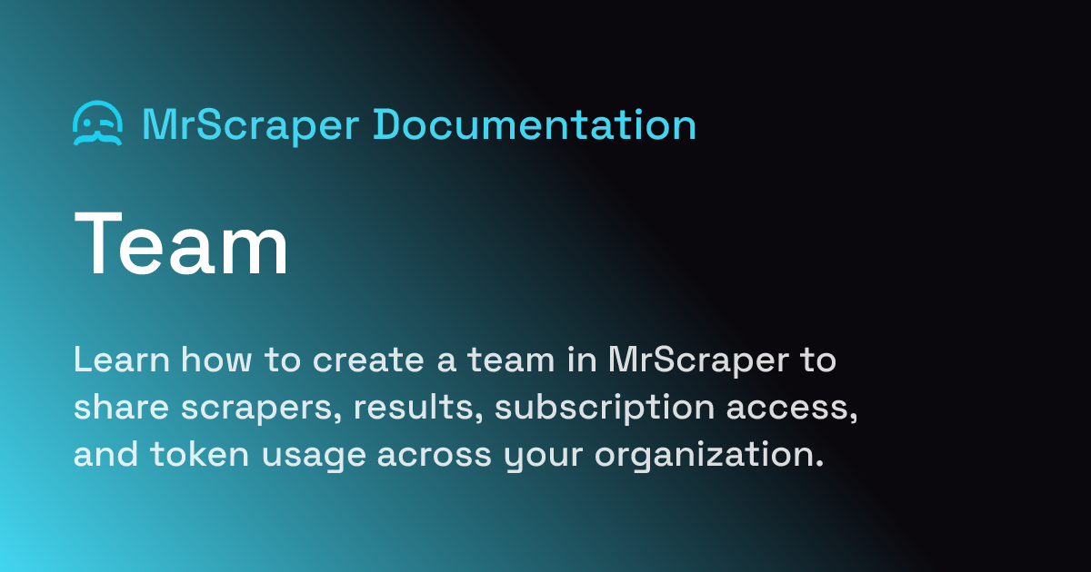 Team | MrScraper Documentation